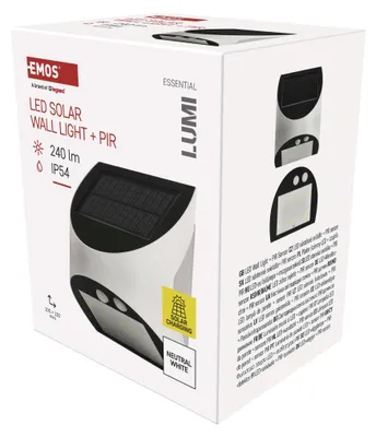 Solární LED svítidlo LUMI s pohybovým čidlem, bílé, neutrální bílá