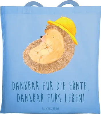Produktbild von Mr. & Mrs. Panda Schultasche Erntedankfest Dankbarkeit - Sky Blue - Geschenk, besondere Anlässe, Feiertagsfeiern, Jutebeutel, Laptoptasche, feiern, Gemeinschaft, Feiertag