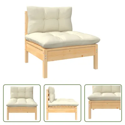 Produktbild von The Living Store Garten-Mittelsofa mit Kissen in Creme Massivholz Kiefer
