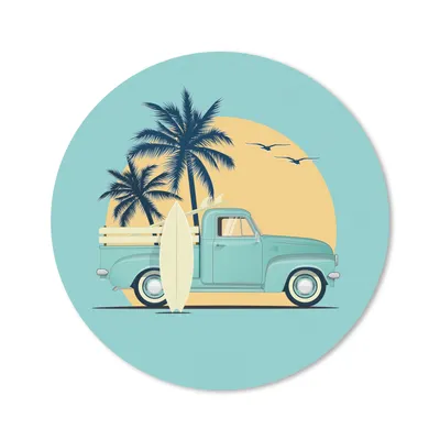 Produktbild von MuchoWow® Mauspad Mousepad Auto - Sonne - Surfbrett - Zeichnung 20x20 cm - Mousepads - Maus Mat - Pad - Mausunterlage - Schreibtischmatte