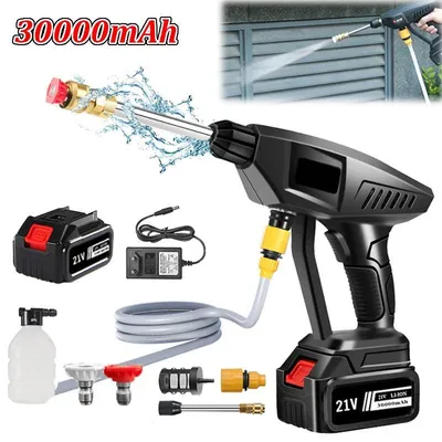 Produktbild von Akku-Hochdruckreiniger - Hochdruckpistole - 60 bar - 1×3000 mAh Akku - Schaumdüse - EU-Stecker - Auto, Haus & Garten