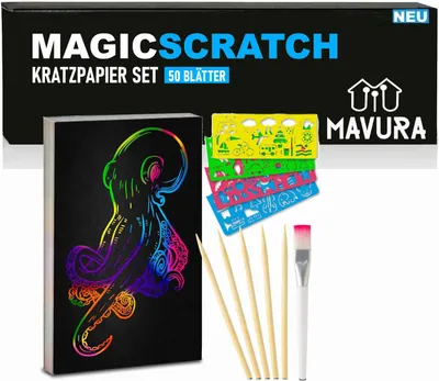 Produktbild von MAGICSCRATCH Kreatives Bastelset 50x Kratzpapier zum Zeichnen & Basteln