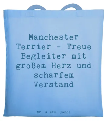 Produktbild von Mr. & Mrs. Panda Tote Bag Spruch Manchester Terrier Begleiter - Sky Blue - Geschenk, Hunde, Tasche, großes Herz, liebevoller Charakter, Stoffbeutel, Shopping, Schultasche