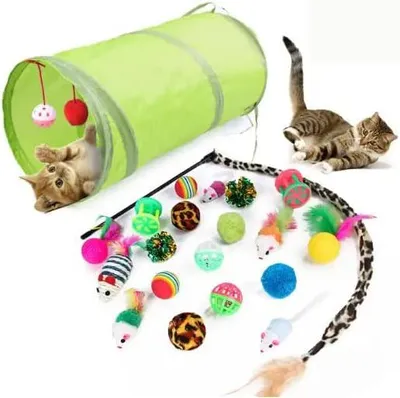 Produktbild von Kostümschmuck Katzenspielzeug-Set mit 21 Teilen – Katzenspielzeug – Kätzchenspielzeug – Katzentunnel