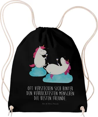 Produktbild von Mr. & Mrs. Panda Jutebeutel Einhorn Sekt - Schwarz - Geschenk, Einhörner, Unicorn, zugbeutel, Freundin, wander rucksack, Säckchen, Party, mit kordel, Beutel, Freundinnen