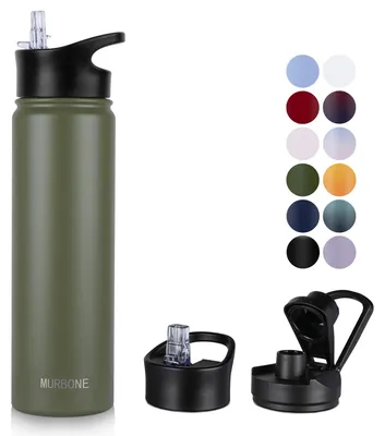 Image de Solidchoice - Bouteille d'eau en acier inoxydable de 750 ml, avec 2 bouchons et une paille, sans BPA