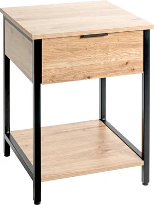 Produktbild von HAKU Beistelltisch Nachtkonsole Eiche hell, schwarz - Metall, Spanplatte, B/H/T: 40x55x40 cm