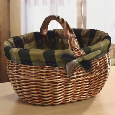 Produktbild von Einkaufskorb "Karo" aus Weide, mit Textileinlage, Bügelkorb, Tragekorb, Flechtkorb