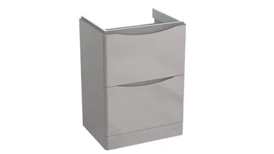 Obrázok produktu pre Umyvadlová skrinka s 2 zásuvkami, sivá, lesklá AUSTIN 59 x 82 x 45 cm Kúpeľňová skrinka s tlmeným dovieraním Kúpeľňa
