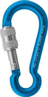 Blauer Mini-Karabiner aus Aluminium mit Schraubverschluss; 6 cm lang; von Aliens; geeignet für Klettern.