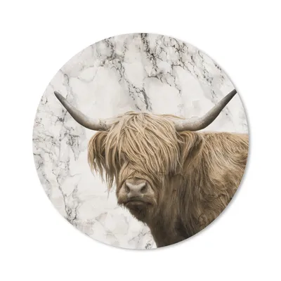 Produktbild von MuchoWow® Mauspad Mousepad Schottischer Highlander - Marmor - Tiere 50x50 cm - Mousepads - Maus Mat - Pad - Mausunterlage - Vinyl