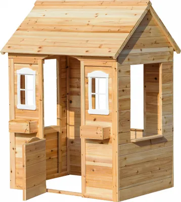 Produktbild von dobar Garten-Spielhaus mit Blumenkästen, Holzhaus für Kinder, 107 x 94 x 114,5 cm, Natur