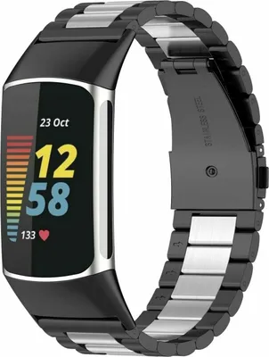 Produktbild von Strap-it® Fitbit Charge 5 Metallarmband (Schwarz/Silber)