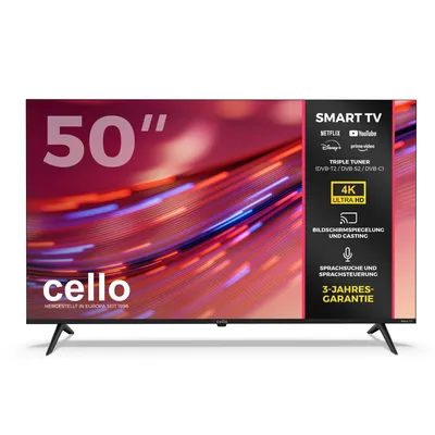 Produktbild von Cello 50 Zoll 4K UHD (3840 × 2160) ROKU Smart LED TV mit Triple-Tuner, Sprachfernbedienung, WLAN, Bluetooth, (Apps: Netflix, Apple TV+, Disney+, RTL+)