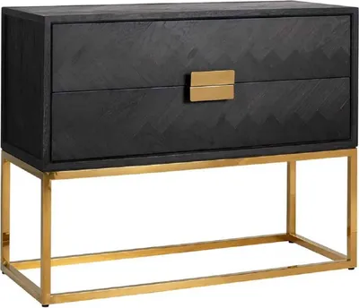 Produktbild von Casa Padrino Luxus Massivholz Kommode mit 2 Schubladen Schwarz / Gold 108 x 45 x H. 87 cm - Wohnzimmer Möbel - Hotel Möbel - Luxus Kollektion