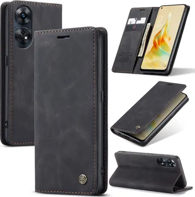 Produktbild von Oppo Reno8 T Hülle, Retro Kunstledertasche mit Standfunktion Schutzhülle für Oppo Reno8 T Schwarz