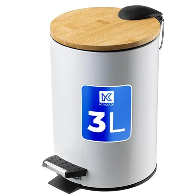 Immagine prodotto di Cestino per bagno KADAX "Linter", cestino con coperchio in bambù, cestino per bagno e WC, cestino per rifiuti, 3 litri, bianco