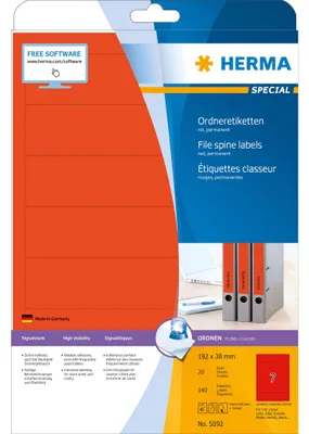 Obrázok produktu pre HERMA 5092, Červená, Samolepiaci štítok, A4, Papája, Laserový, Permanentný