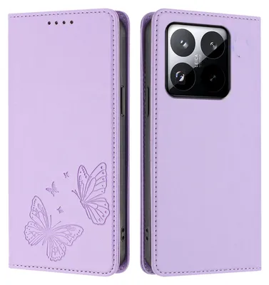 Produktbild von Lederhülle für Xiaomi 15T, Schmetterling Prägung Leder Brieftasche Schutzhülle mit Ständer Violett
