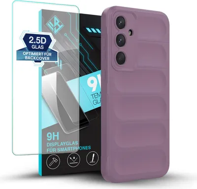 Produktbild von Handy Hülle für Samsung Galaxy A35 5G mit 9H Displayglas Displayschutz Plus Grip Case Cover Schutzhülle Softgrip Farbe: Violett