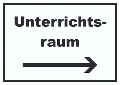 Produktbild von Unterrichtsraum Schild mit Text Richtungspfeil rechts Schule Schulung waagerecht A4 (210x297mm)