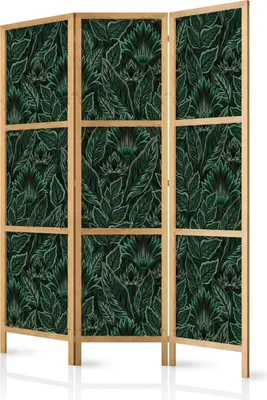 Produktbild von 3-teiliger Einseitiger Vlies Japanischer Paravent - Dense Vegetation - Botanical Patterns in Illustrative Style; Green 135x172 cm Blumen f-A-10177-bh-c
