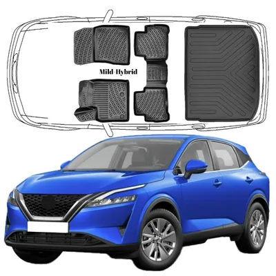 Produktbild von 3D Fußmatten & Obere Kofferraumwanne Auto Set Kompatibel mit Nissan Qashqai 3.Gen J12 seit 2021