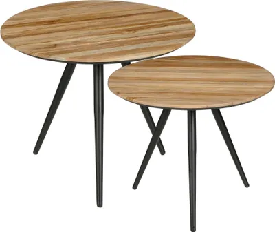 Productafbeelding van Mica Decorations Jailey Bijzettafel - Set van 2 - H49 x Ø50 cm - Gerecycled Hout - Bruin