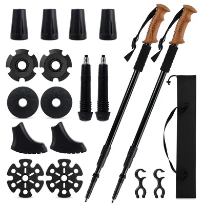 Image de Ensemble de 2 bâtons de randonnée télescopiques avec 16 accessoires