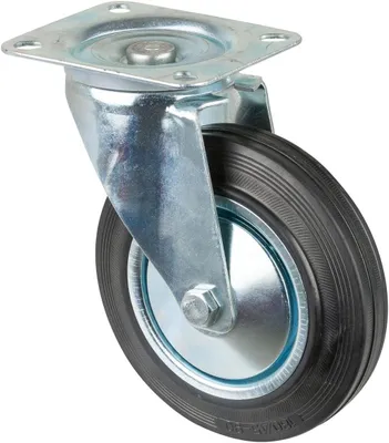 Produktbild von Transportgeräte-Lenkrolle mit Gummibereifung, schwarz, Durchmesser 180 mm, Tragfähigkeit 170 kg, Rollenlager und Anschraubplatte