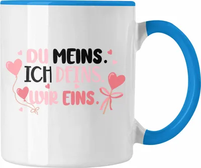 Produktbild von Trendation - Du Meins Ich Deins Wir Eins Tasse Geschenk für Valentinstag Süßer Spruch Paare Tasse Geschenkidee Freundin Freund (Blau)