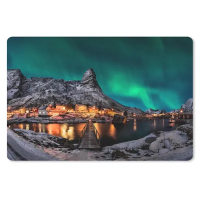 Produktbild von MuchoWow® Mauspad Mousepad Nordlicht - Island - Schnee - Dorf - Grün - Berge 27x18 cm - Mousepads - Maus Mat - Pad - Mausunterlage - Büroartikel - Desk Matten
