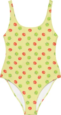 Produktbild von Mr. & Mrs. Panda Badeanzug Apfel Traum Größe XL - Gelb - Geschenk, Bademode, Muster, Damen-Einteiler, Damen-Badeanzug, Swimsuit, Shape-Badeanzug