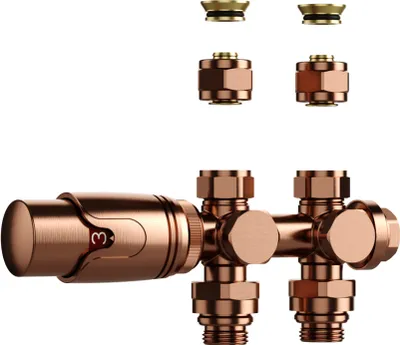 Produktbild von Thermostatische Heizkörperventile für Wand- und Bodenmontage in gebürstetem Kupfer – 1/2M x 16/2 M30