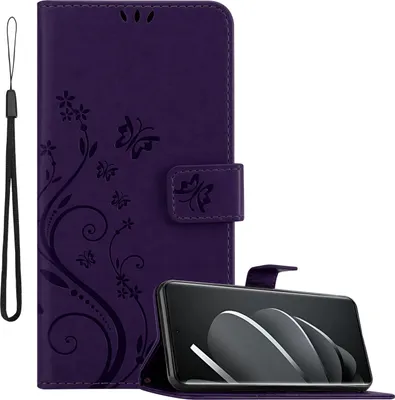 Produktbild von Cadorabo Hülle für Xiaomi RedMi Note 14 Pro 5G Hülle in FLORAL DUNKEL LILA Schutzhülle im Blumen Design mit Magnetverschluss, Standfunktion und Kartenfächern Book Case Cover