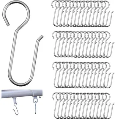 Imagen del producto de Ibenzoa® Juego de 60 ganchos en forma de S, acero inoxidable, 3,5 cm, color plateado – Sistema de sujeción resistente a la corrosión para cortinas, cortinas de ducha y puertas