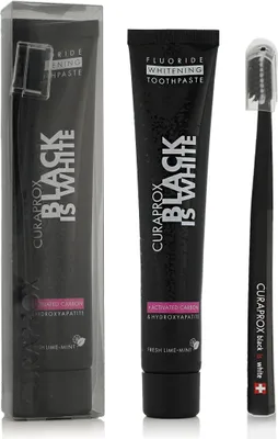 Zdjęcie produktu dla Curaprox Zestaw Black is White Pasta 90ml + Szczoteczka 1 sztuka