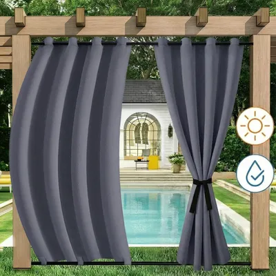 Produktbild von 1x Garden Outdoor Vorhang Wetterfest Mit ösen Wasserdicht Sichtschutz UV-Schutz für Balkon Terrasse Patio Pavillon, 132x213cm, Dunkelgrau