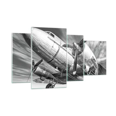Produktbild von Bilder auf glas - 4 Teile - Flugzeug Retro Flugzeug - 120x70cm - Glasbilder - Wandbilder - Bilder - zum Aufhängen bereit - Wanddekoration aus Glas - Glas Bilder - Wandbild auf Glas - GDL120x70-4952