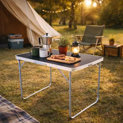 Campingtisch schwarz klappbar mit Tragegriff Alu L70xB50xH59cm