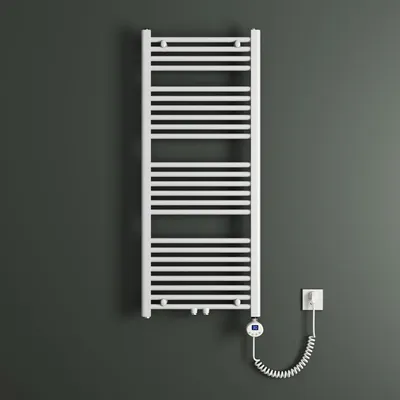 Produktbild von Mai & Mai Badheizkörper Elektrisch 50x120 cm Weiß, Handtuchwärmer für Strom, Seitenanschluss, Röhrenheizkörper Badheizung mit Heizstab 600W
