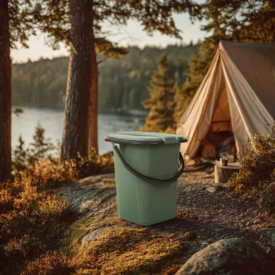 Image de Toilettes portables - Modèle GB320 - Toilettes de camping - Toilettes de voyage - Toilettes en seau de 19 litres - Plastique - Gris-vert