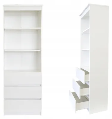 Image de Étagère à dossiers Étagère sur pied avec 3 tiroirs et 3 compartiments ouverts 60 cm Maja armoire haute à tiroirs en bois MDF, 60x35x180 cm (lxpxh), blanc