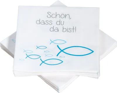 Produktbild von Servietten Fische 'Schön, dass du da bist' - blau (20 Stück) Taufe Kommunion Konfirmation