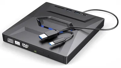 Image de Lecteur optique externe - Graveur de DVD - USB 3.0 et USB-C - Transfert de données rapide - Windows/Mac/Linux - Pour PC de bureau