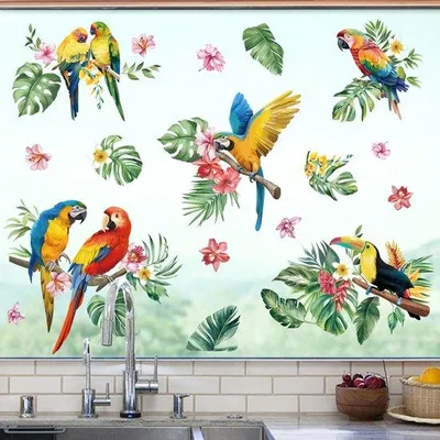 Productafbeelding van Tropische vogel, papegaai, raamfolie, glasstickers
