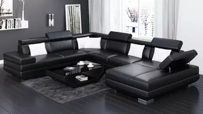 Produktbild von Ecksofa Wohnzimmer Design Moderne Eckcouch Lederpolster Couch Sofa U Form Möbel