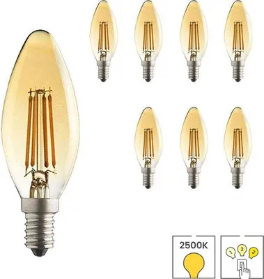 Produktbild von 8-er Set LED-Kerzenlampen E14 | 3-stufig dimmbar | 4 Watt | 2500K warmweiß | Glühfaden | Lybardo