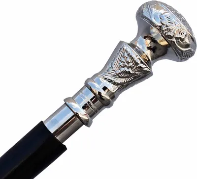 Immagine prodotto di Omgoods - Bastone da passeggio vintage in legno con pomello in argento di design