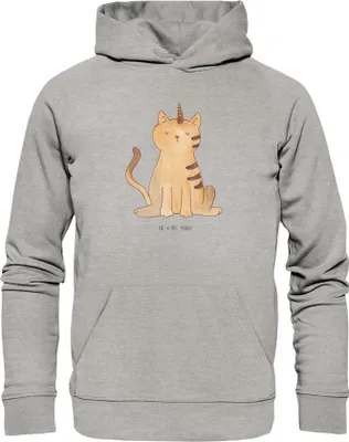 Produktbild von Mr. & Mrs. Panda Bedruckter Hoodie Einhorn Katze Größe M - Heather Grey - Geschenk, Sweatshirt, Mieze, Glitzer, Kapuzensweatshirt, Pullover, Unicorn, Pulli, Regenbogen
